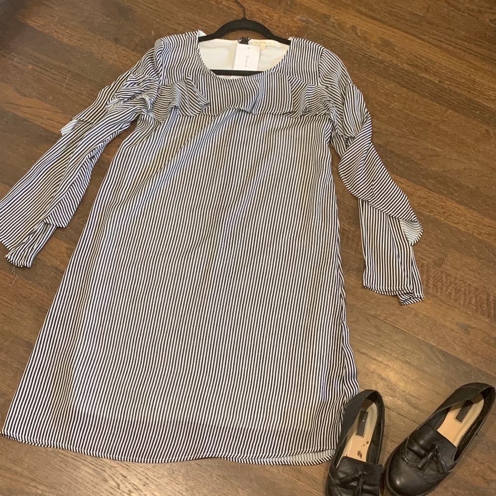 black and white striped long sleeve dress